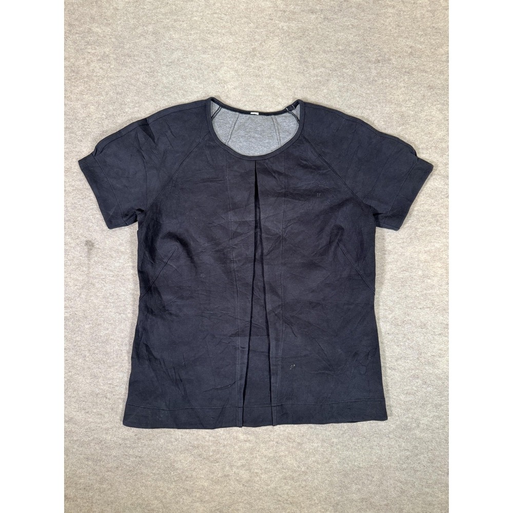 Lululemon Shirt Womens 10 Black Short Sleeve Scoop Neck‎ Zip Pocket Yoga Top